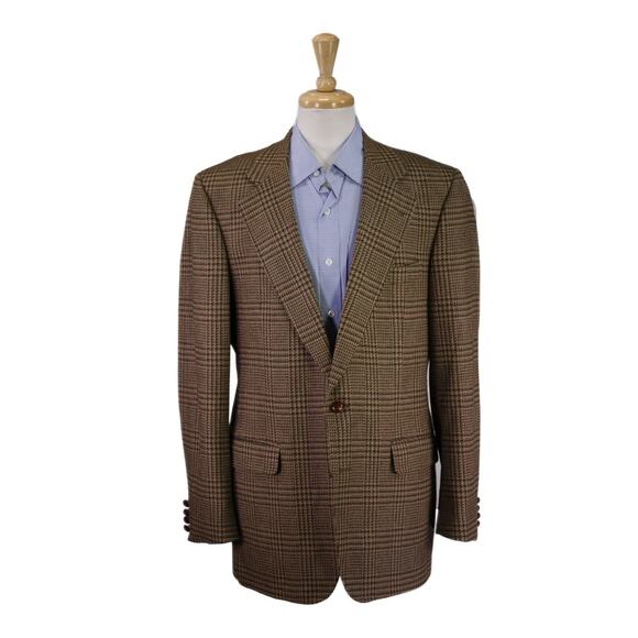 Lanvin Paris Vintage Brown Green Plaid Knit Wool 2-Btn Sportcoat Blazer 42L - Picture 1 of 8